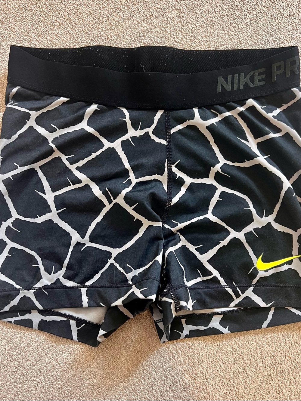 Nike Pro Black & White Giraffe-Print Compression Biker Shorts with Neon Swoosh
